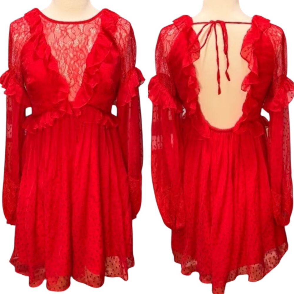 FREE PEOPLE Red Swiss Dot “Dotty” Mini Dress Size XS - Picture 4 of 10
